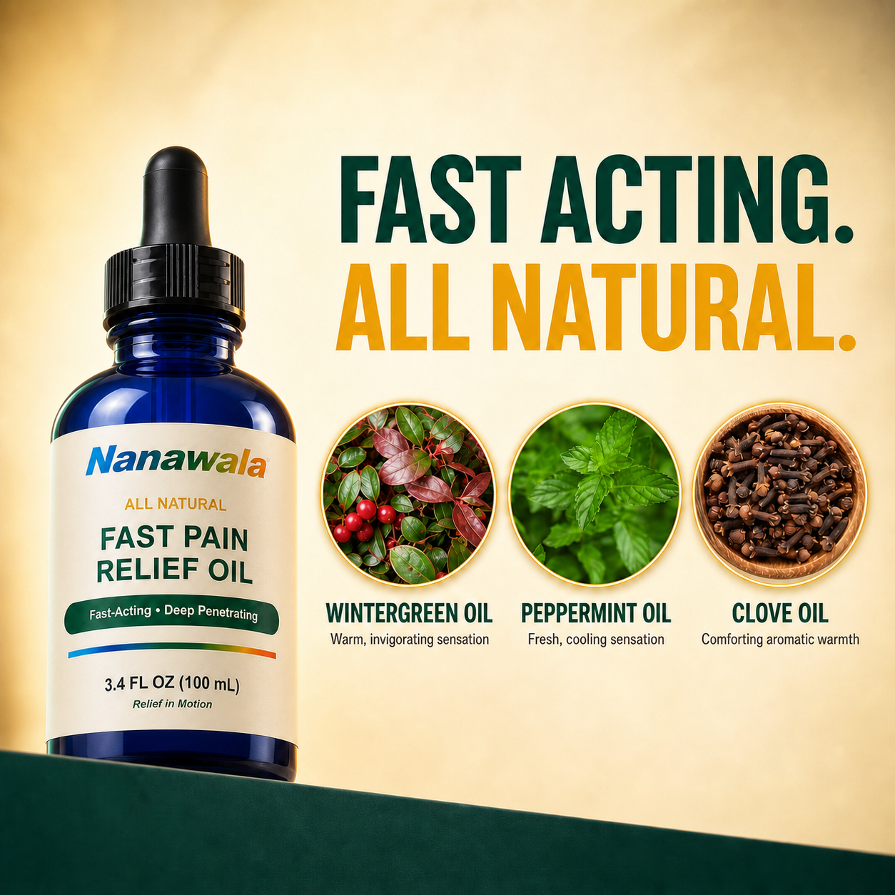Nanawala oil with wintergreen, peppermint and clove oil highlights